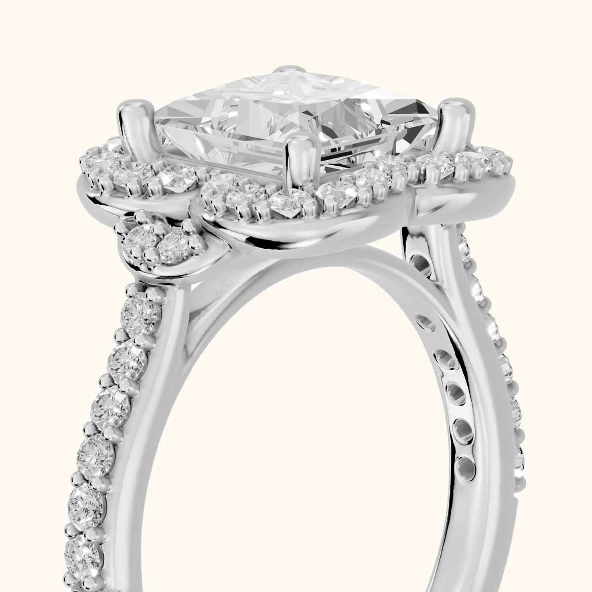 Amy Floral Halo Princess Diamond Engagement Ring in White Gold - slant-view.webp