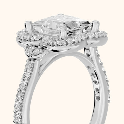 Amy Floral Halo Princess Diamond Engagement Ring in White Gold - slant-view.webp