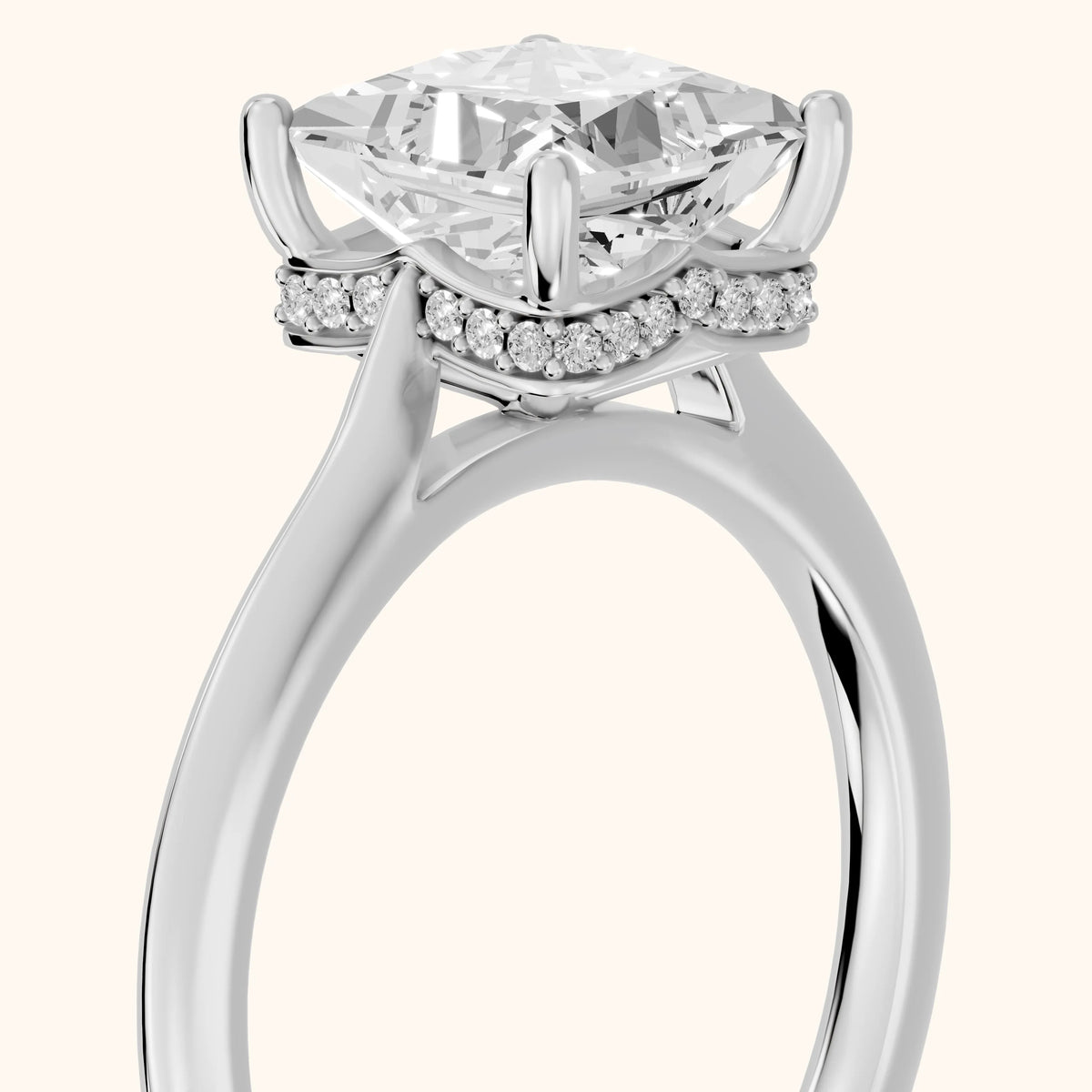 Aimee Hidden Halo Cathedral Princess Diamond Engagement Ring in Platinum - slant-view.webp
