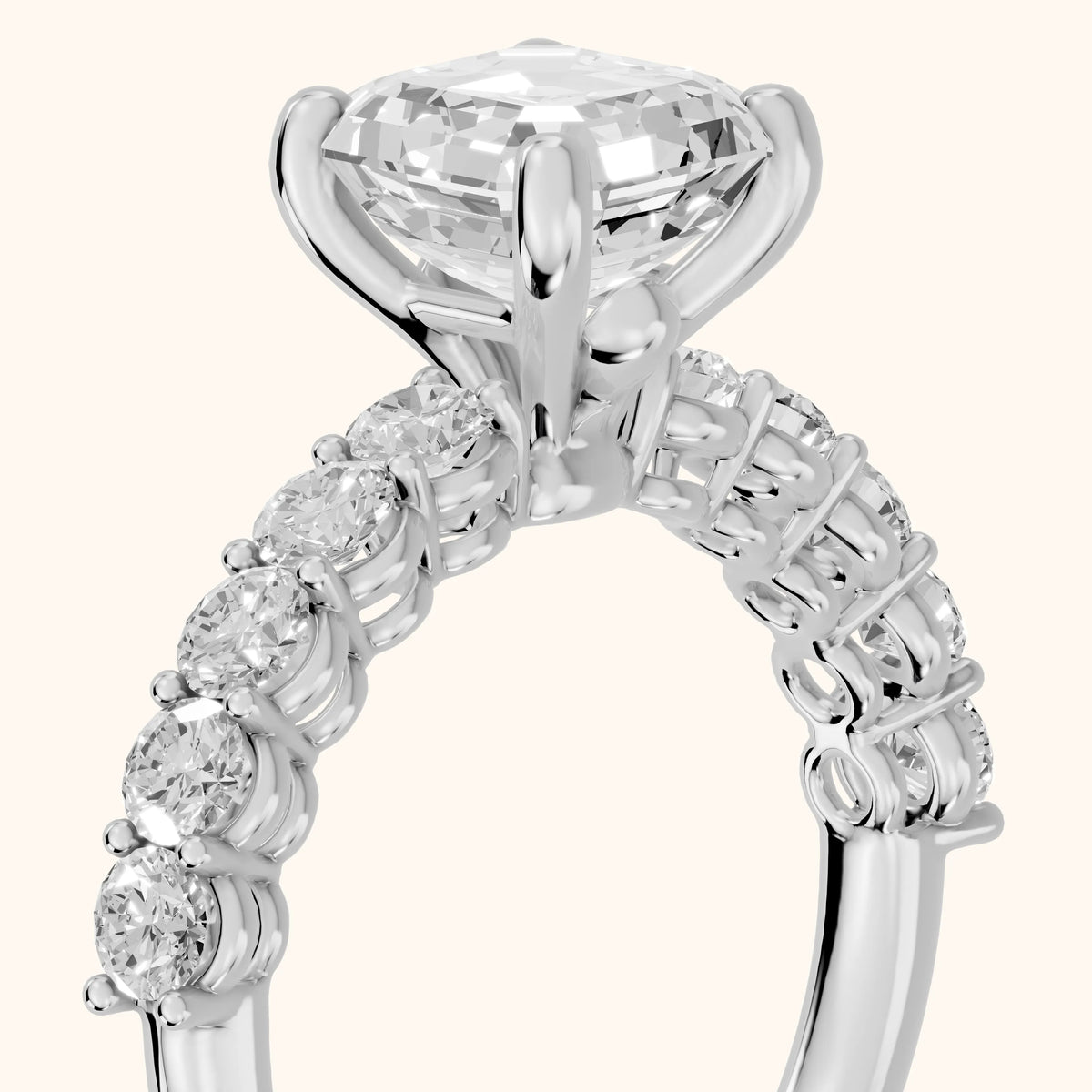 Sterling Statement Pavé Asscher Diamond Engagement Ring in Silver - slant-view.webp