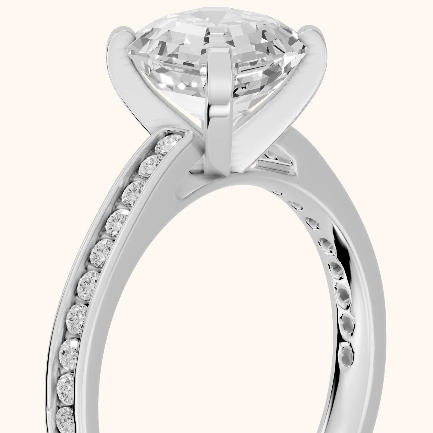 Tessa Solitaire Channel Set Asscher Diamond Engagement Ring in Platinum - slant-view.webp