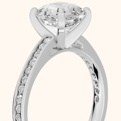 Tessa Solitaire Channel Set Asscher Diamond Engagement Ring in Platinum - slant-view.webp