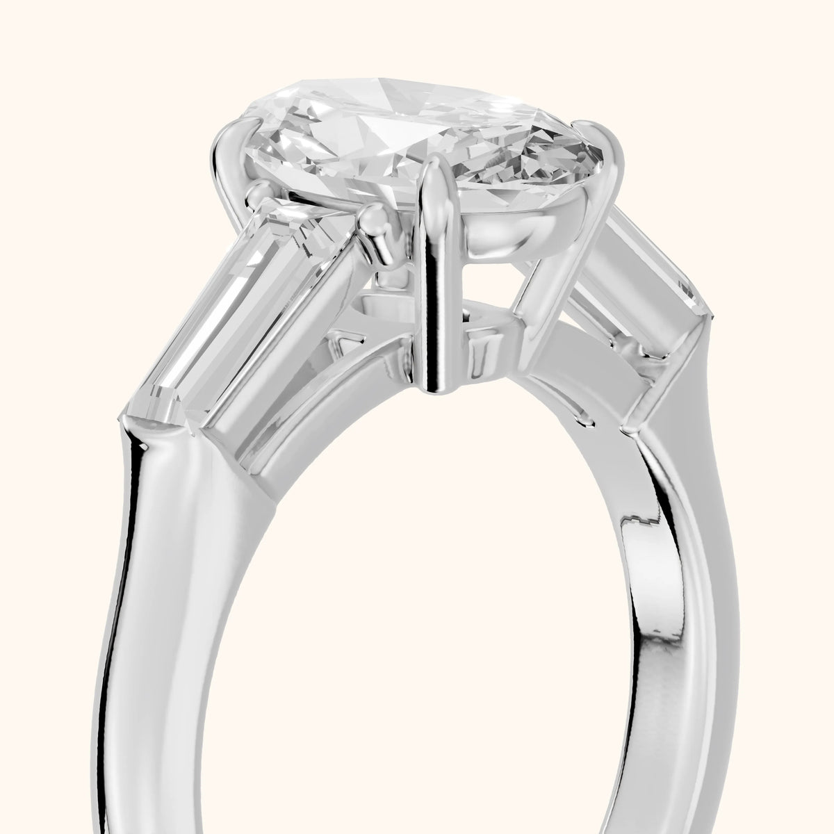 Davina Baguette Three-Stone Oval Diamond Engagement Ring in Silver - slant-view.webp