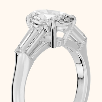 Davina Baguette Three-Stone Oval Diamond Engagement Ring in Silver - slant-view.webp