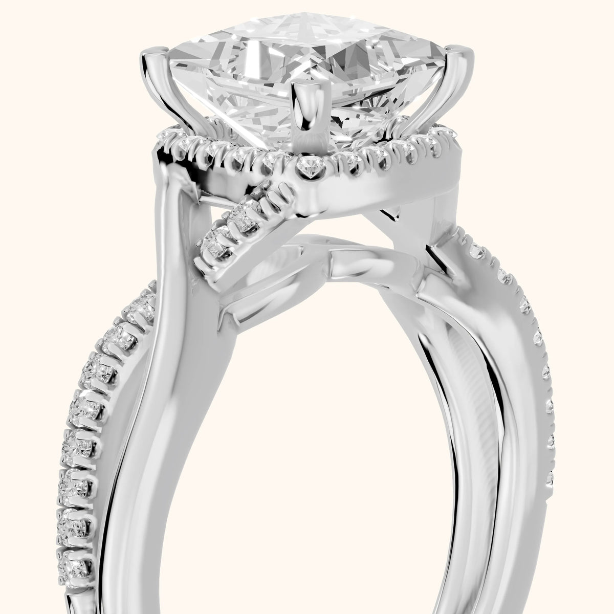 Pippa Twist Halo Princess Diamond Engagement Ring in Silver - slant-view.webp