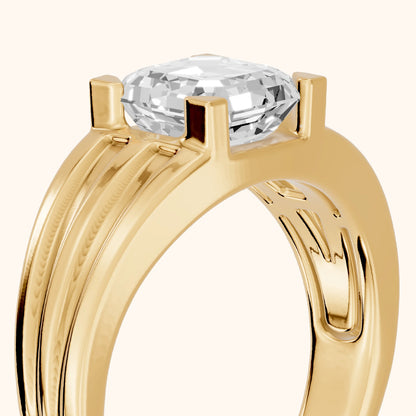 Elko Grooved Solitaire Asscher Diamond Engagement Ring in Yellow Gold - slant-view.webp