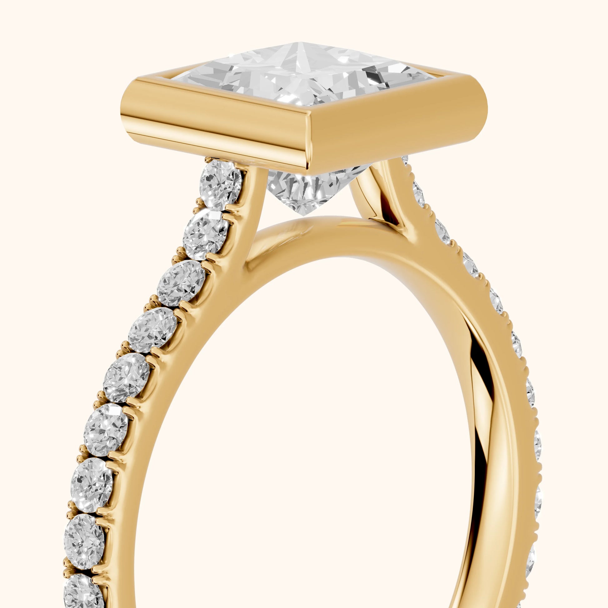 Cora Bezel Pavé Princess Diamond Ring in Yellow Gold - slant-view.webp