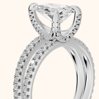 Briony Hidden Halo Split Shank Pear Diamond Engagement Ring in Silver - slant-view.webp