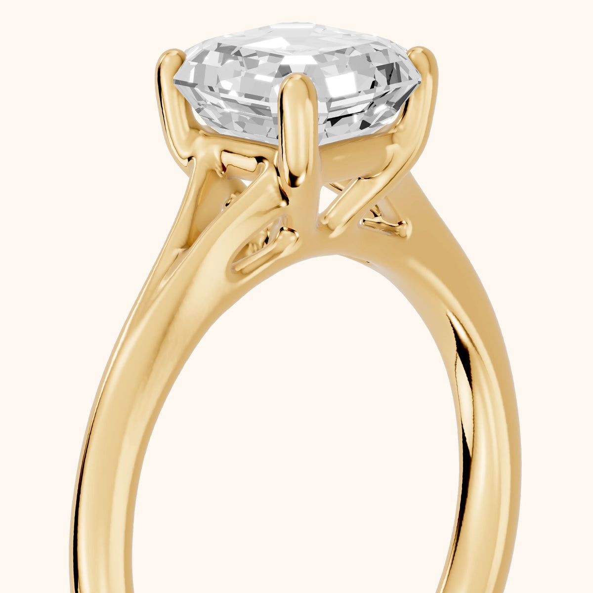 Melanie Solitaire Split Shank Asscher Diamond Engagement Ring in Yellow Gold - slant-view.webp
