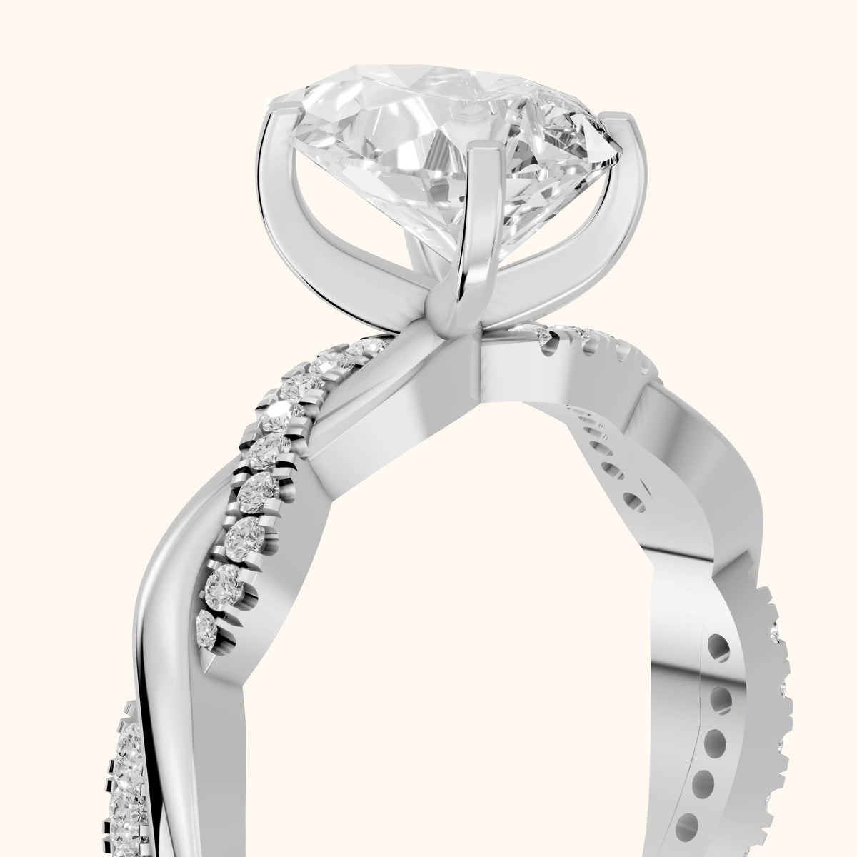 Twisted Side Stone Pear Diamond Engagement Ring in Silver - slant-view.webp