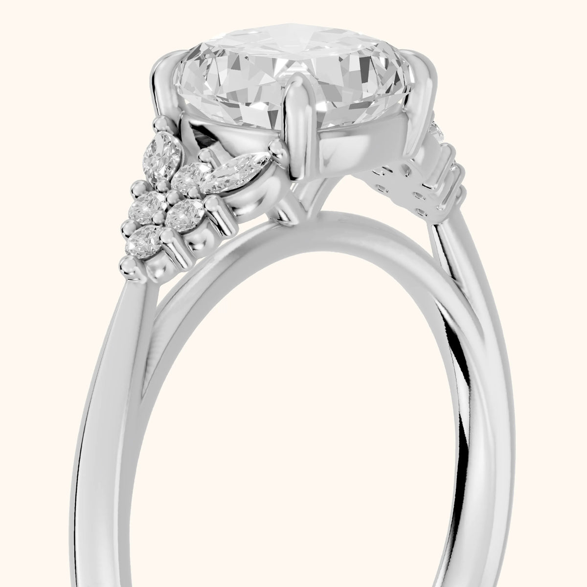 Fern Knife Edge Cluster Cushion Diamond Engagement Ring in Silver - slant-view.webp