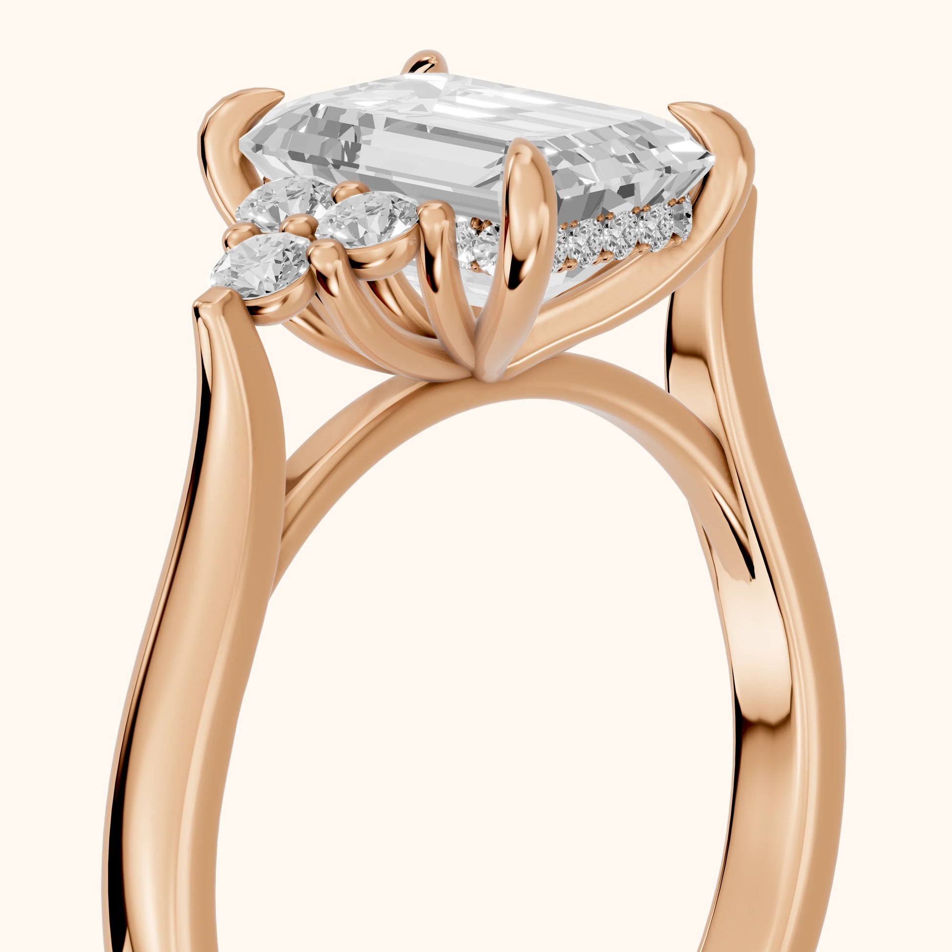 Anya Sidestone Cluster Emerald Diamond Ring in Rose Gold - slant-view.webp