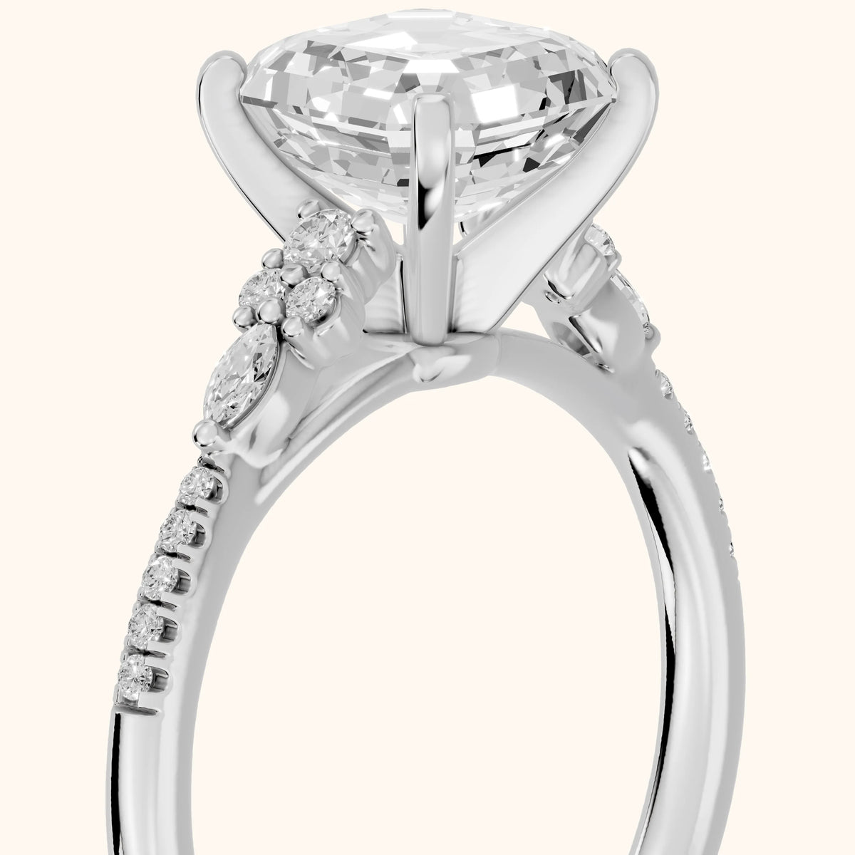 Reina Pavé Cluster Asscher Diamond Engagement Ring in Silver - slant-view.webp