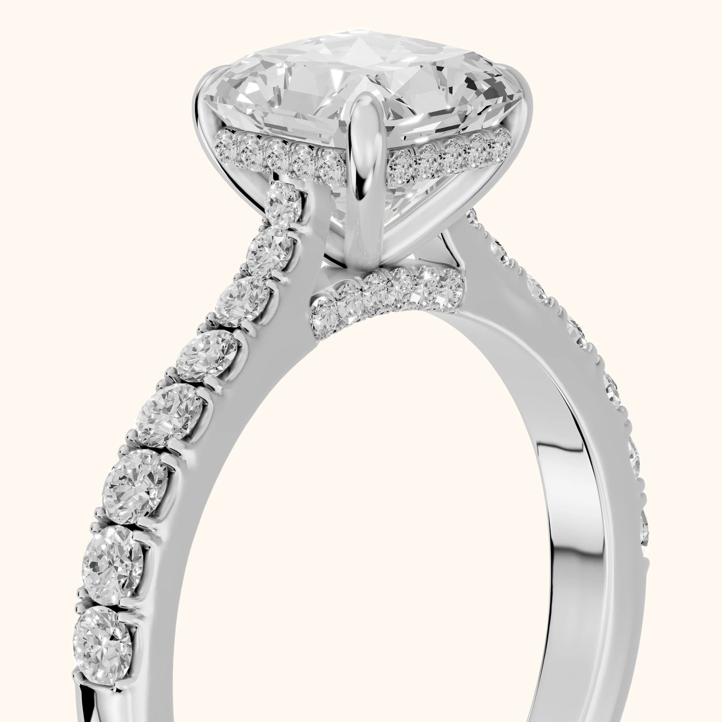 Gia Hidden Halo Pavé Radiant Diamond Ring in Platinum - slant-view.webp