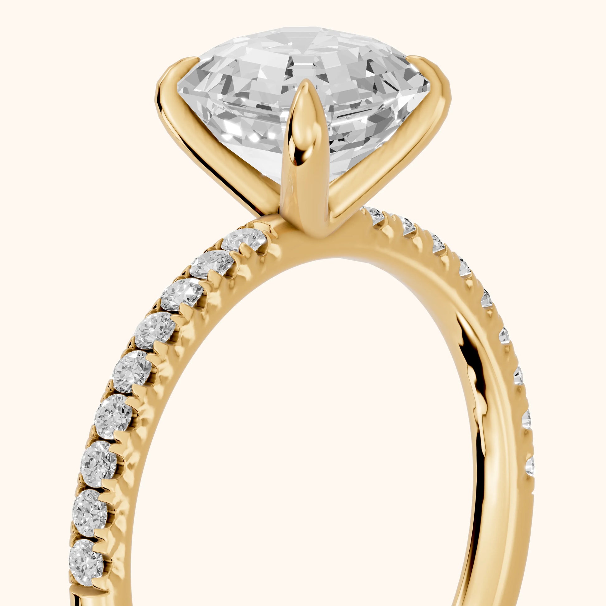 Ione Solitaire Pavé Asscher Diamond Engagement Ring in Yellow Gold - slant-view.webp