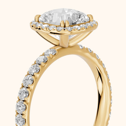 Chloe Halo Pavé Cushion Diamond Ring in Yellow Gold - slant-view.webp
