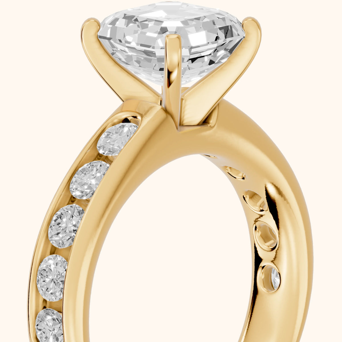 Juneau Cathedral Channel Set Asscher Diamond Engagement Ring in Yellow Gold - slant-view.webp