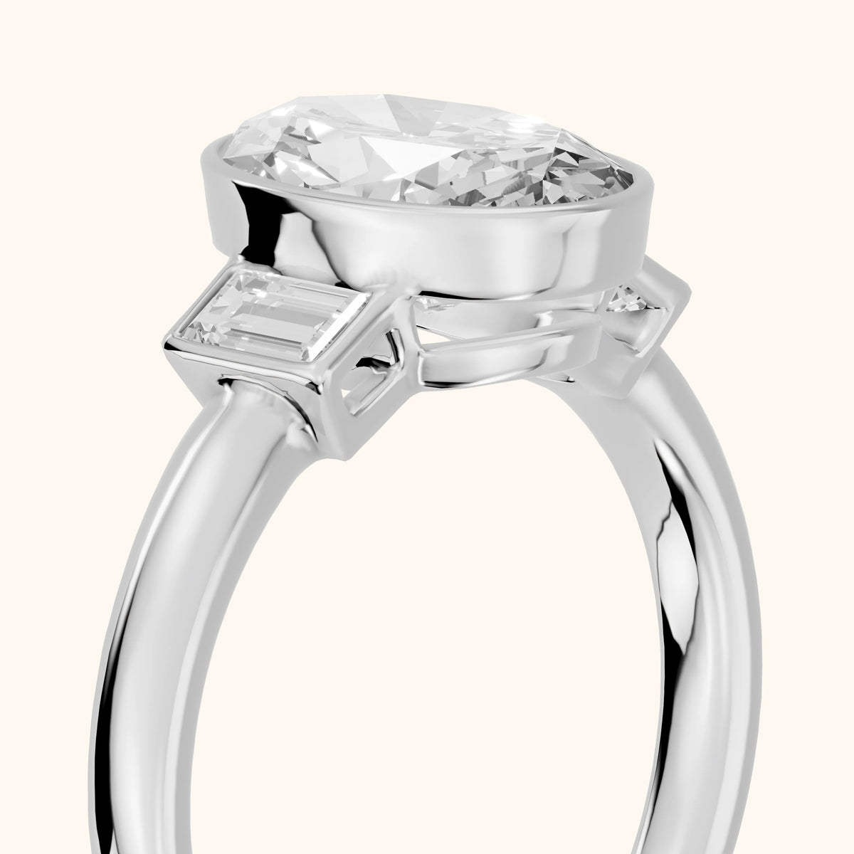 Paia Bezel Three-Stone Oval Diamond Engagement Ring in White Gold - slant-view.webp