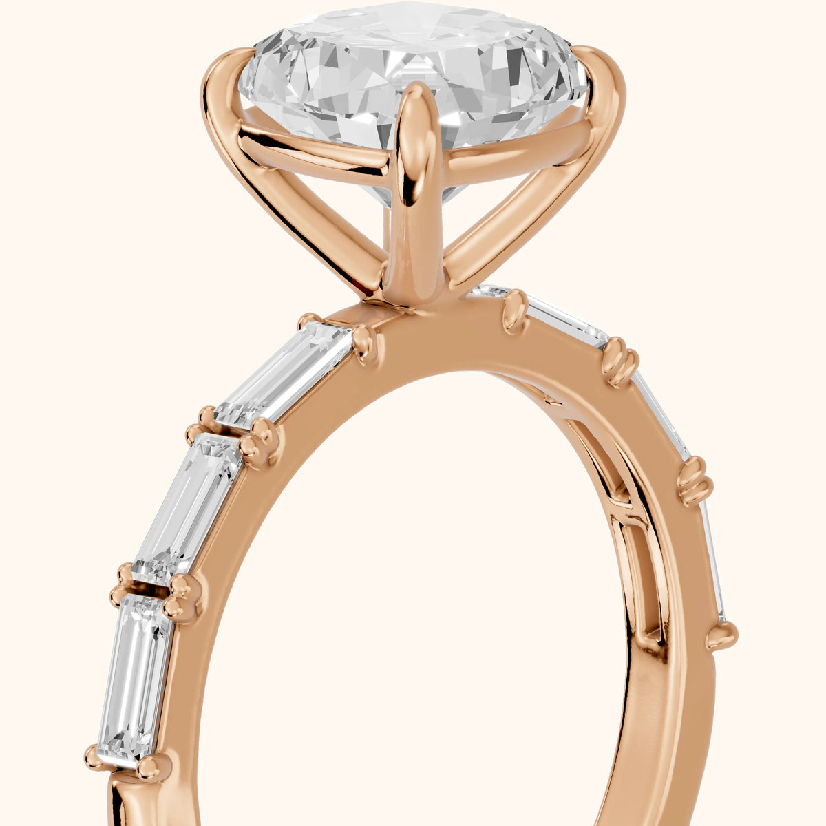 Ojai East-West Baguette Cushion Diamond Engagement Ring in Rose Gold - slant-view.webp