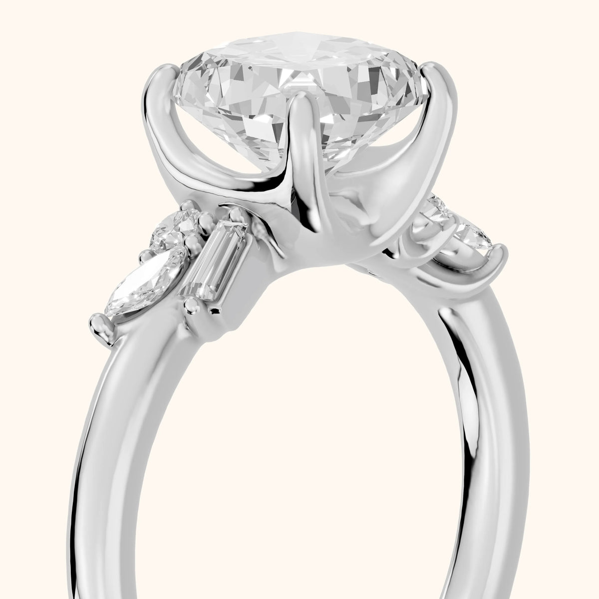 Morgan Baguette Cluster Cushion Diamond Engagement Ring in Silver - slant-view.webp