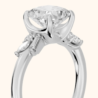 Morgan Baguette Cluster Cushion Diamond Engagement Ring in Silver - slant-view.webp