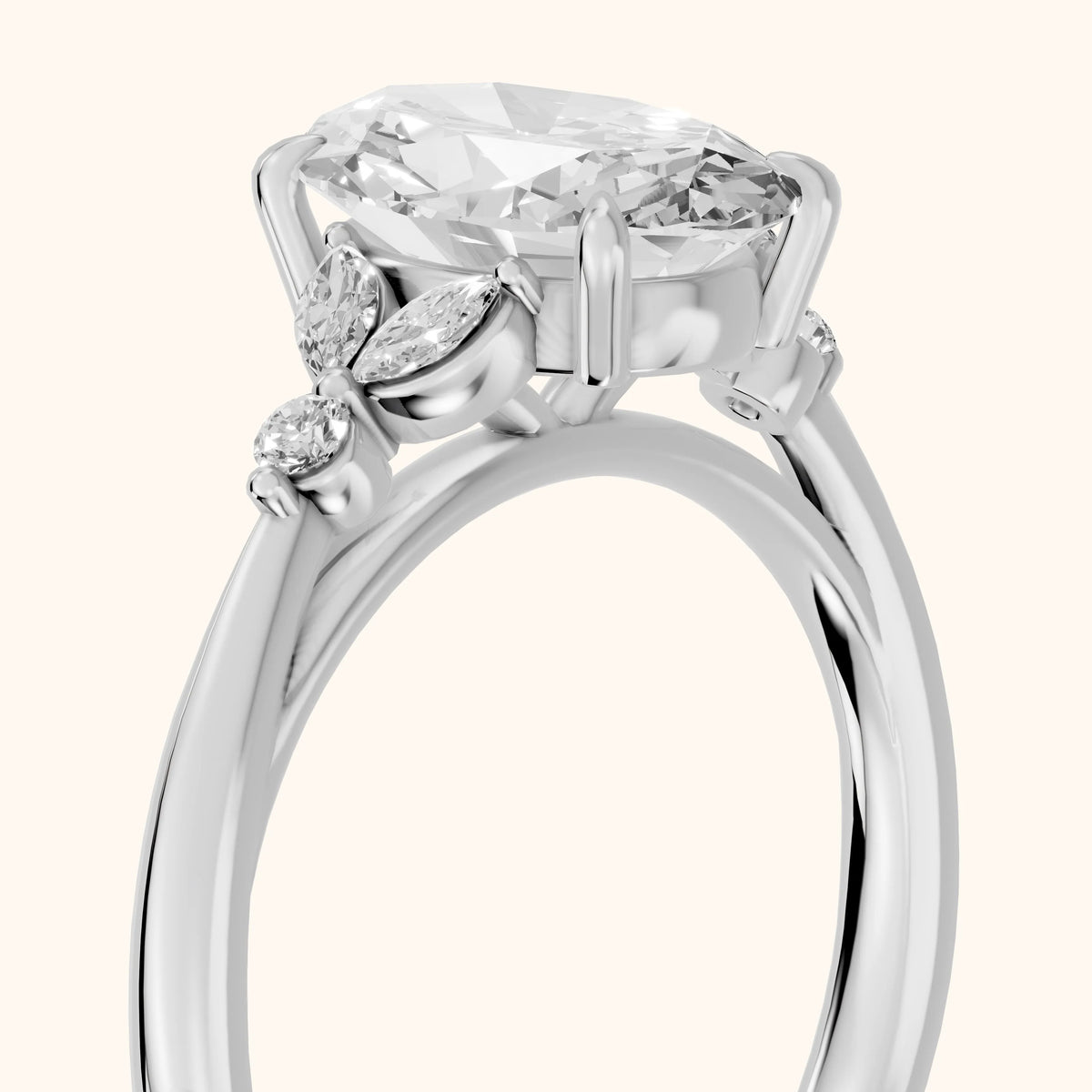 Eve Leaf Cluster Oval Diamond Engagement Ring in Platinum - slant-view.webp