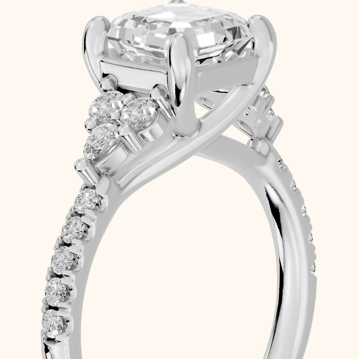 Alta Pavé Cluster Asscher Diamond Engagement Ring in White Gold - slant-view.webp