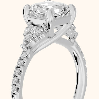 Alta Pavé Cluster Asscher Diamond Engagement Ring in White Gold - slant-view.webp