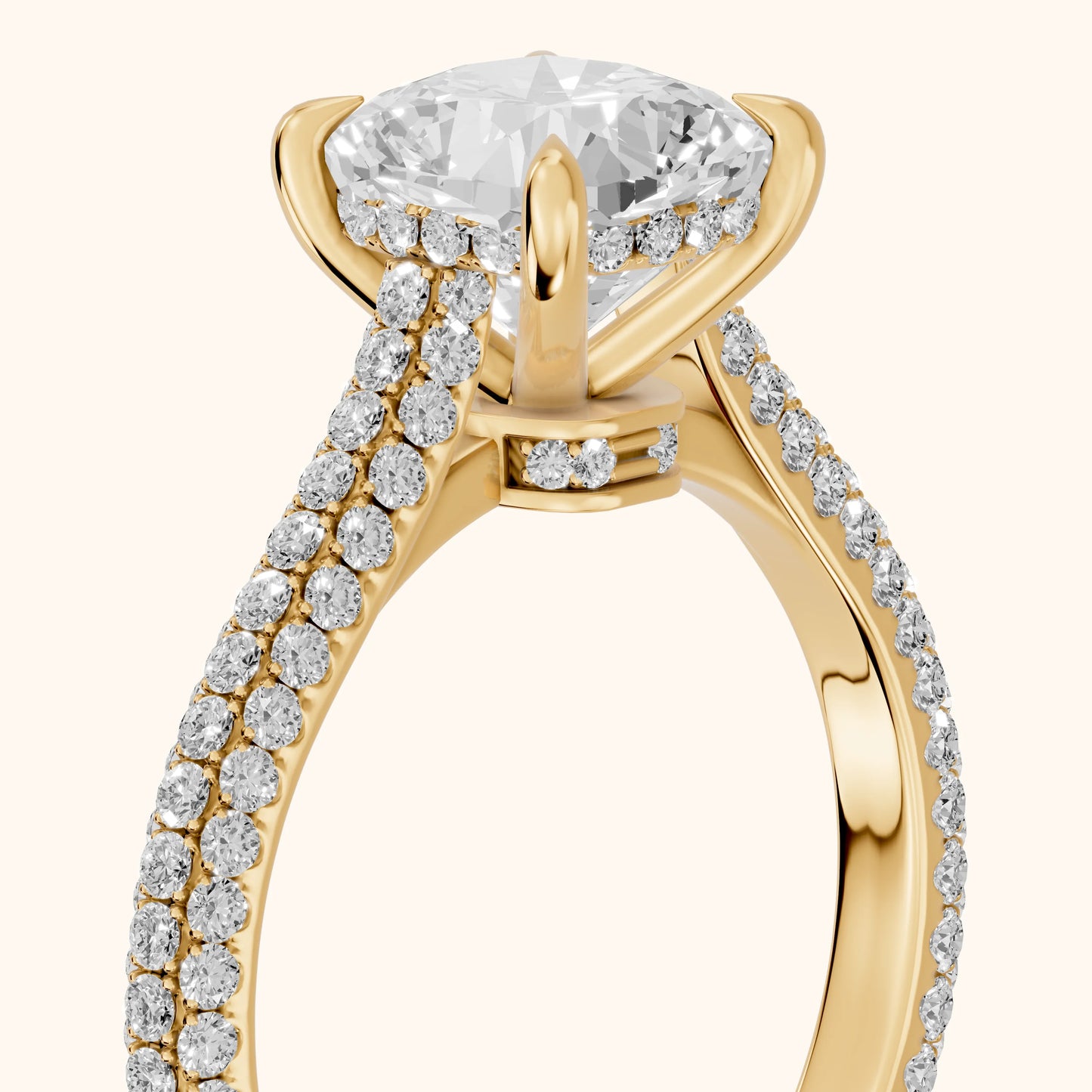 Della Hidden Halo Pavé Cushion Diamond Engagement Ring in Yellow Gold - slant-view.webp