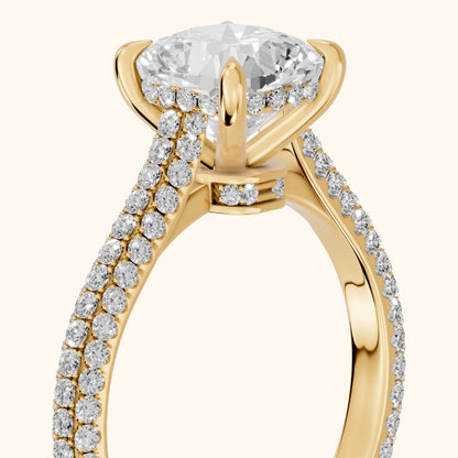 Della Hidden Halo Pavé Cushion Diamond Engagement Ring in Yellow Gold - slant-view.webp