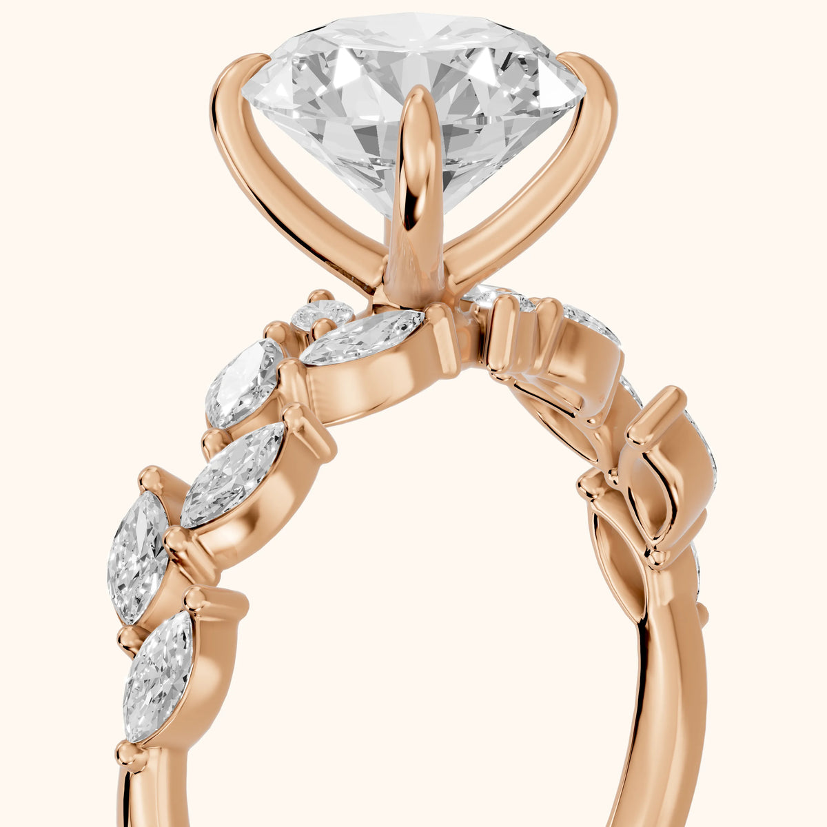 Mirella Laurel Round Diamond Engagement Ring in Rose Gold - slant-view.webp