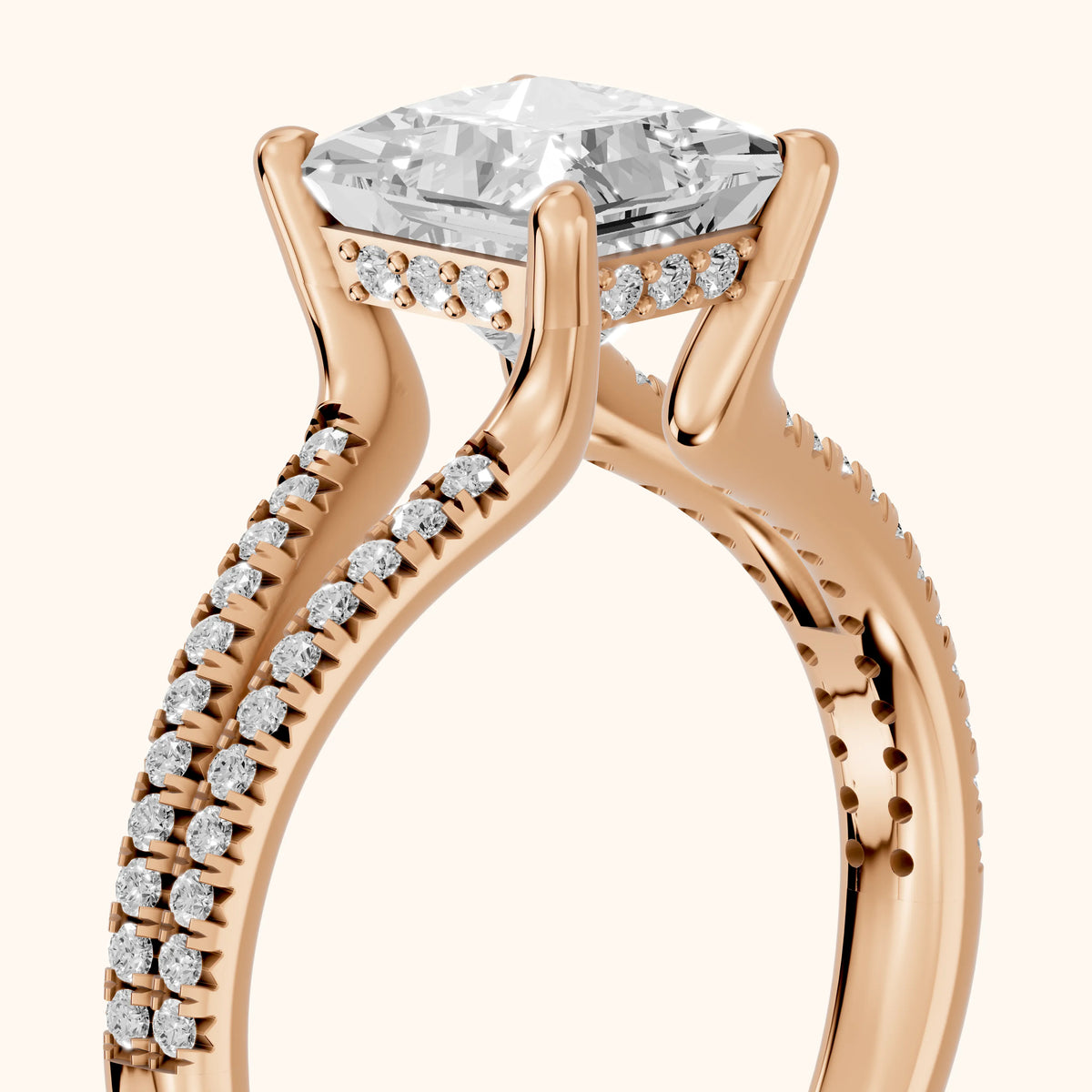 Eternal Embrace Princess Diamond Engagement Ring in Rose Gold - slant-view.webp