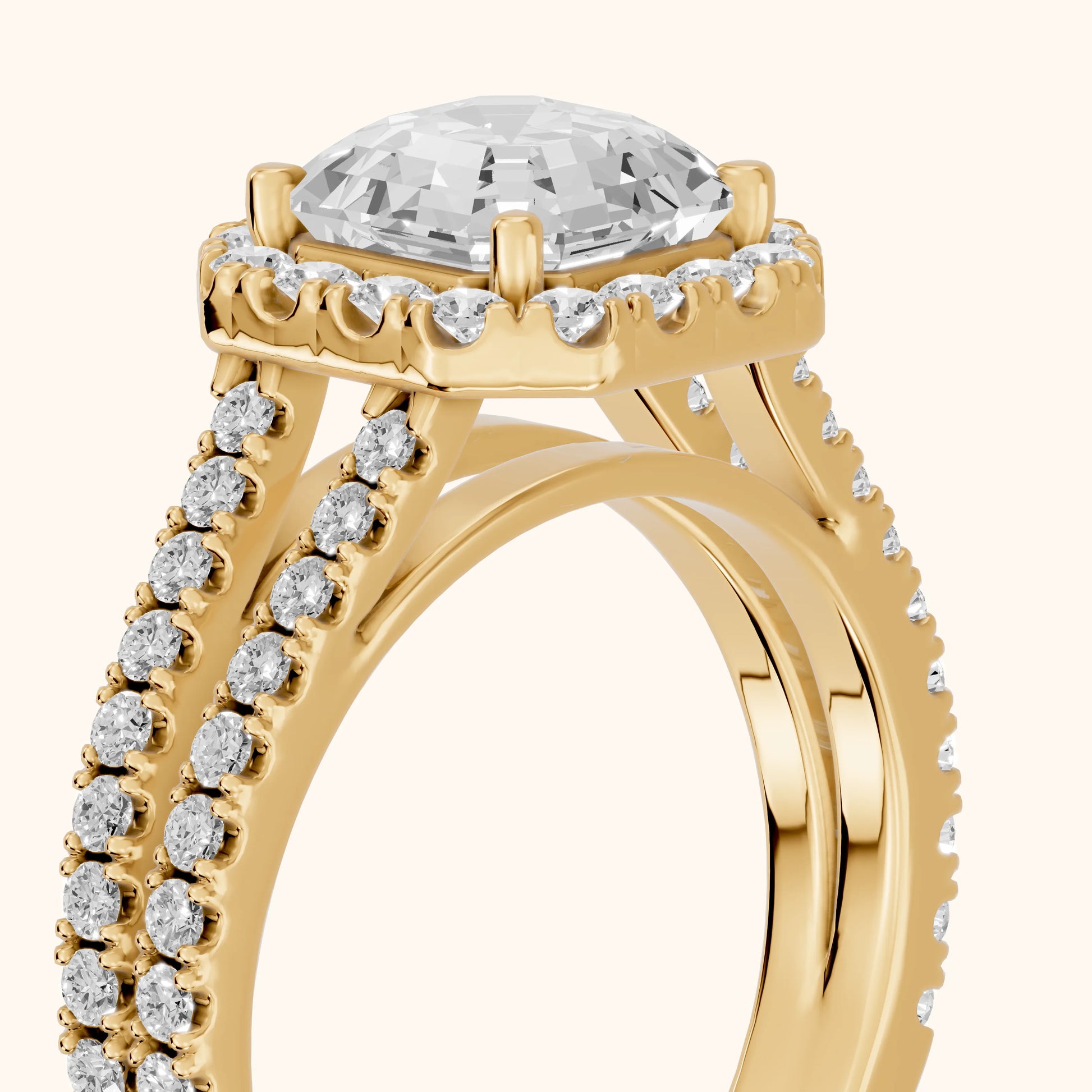 Kira Halo Split Shank Asscher Diamond Engagement Ring in Yellow Gold - slant-view.webp