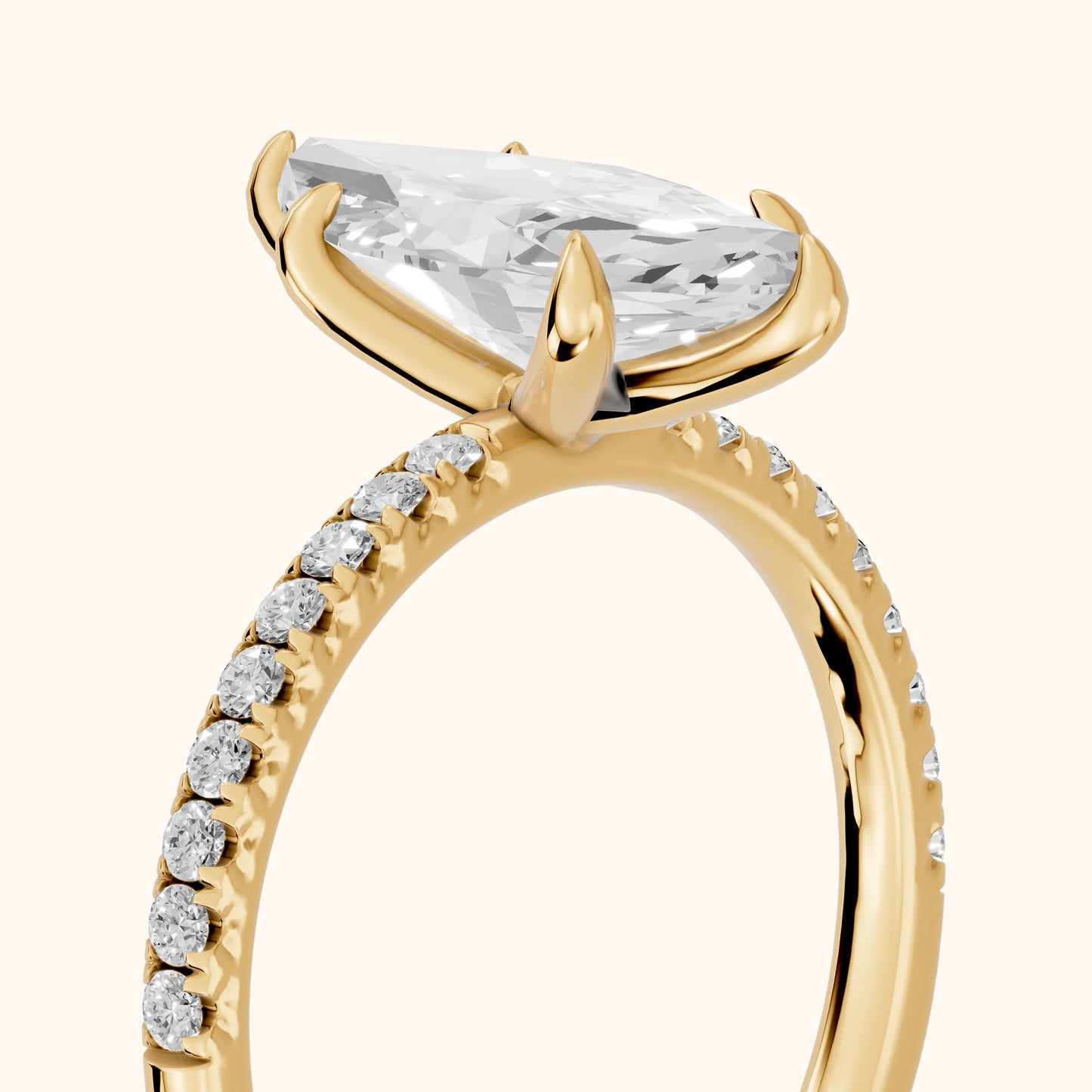Ione Solitaire Pavé Marquise Diamond Engagement Ring in Yellow Gold - slant-view.webp