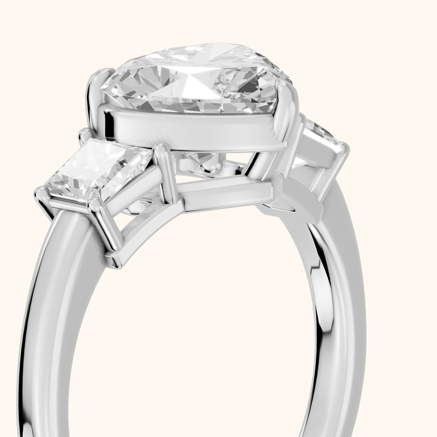 Selena Three-Stone Basket Heart Diamond Ring in Platinum - slant-view.webp