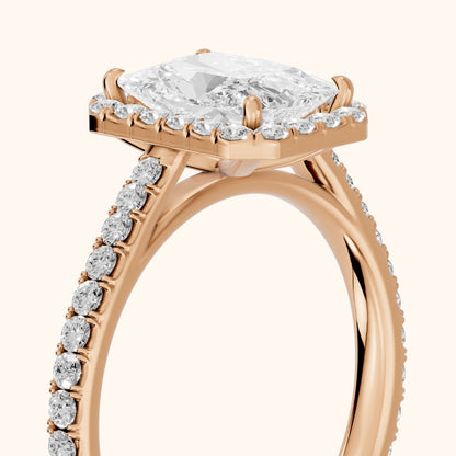 Willa Halo Micropavé Radiant Diamond Engagement Ring in Rose Gold - slant-view.webp