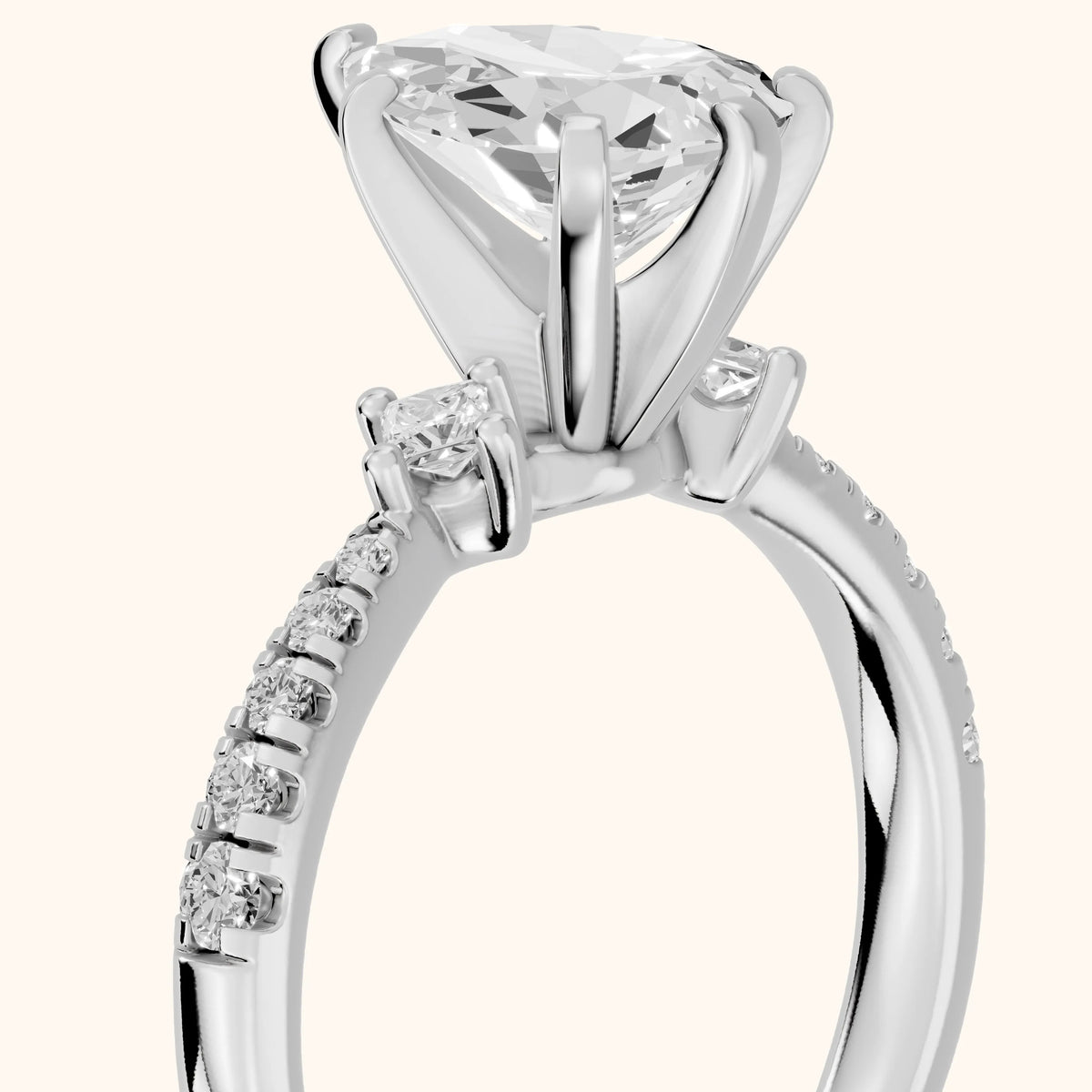 Alethea Three-Stone Pavé Pear Diamond Engagement Ring in Silver - slant-view.webp