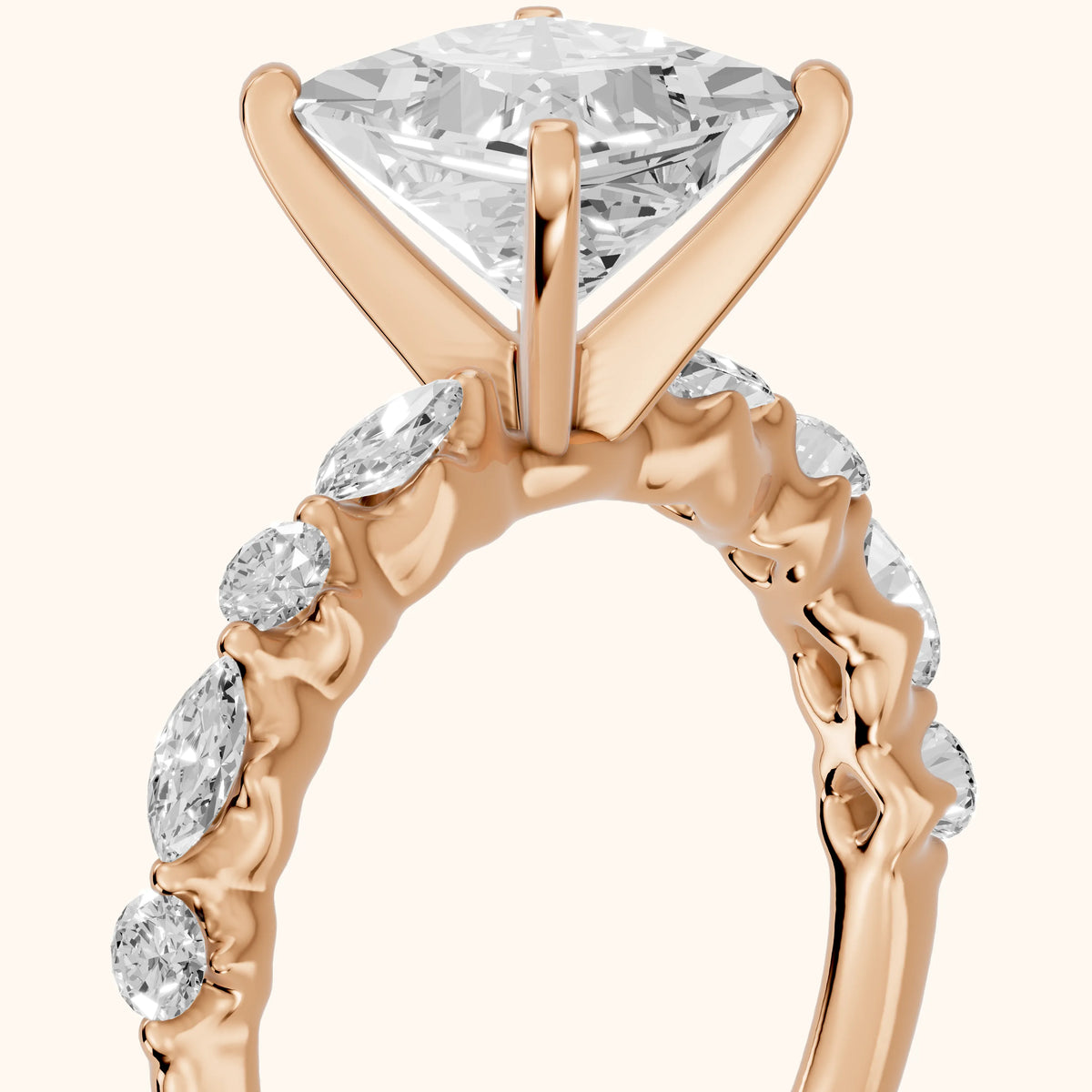Lidia Leaf Garland Princess Diamond Engagement Ring in Rose Gold - slant-view.webp