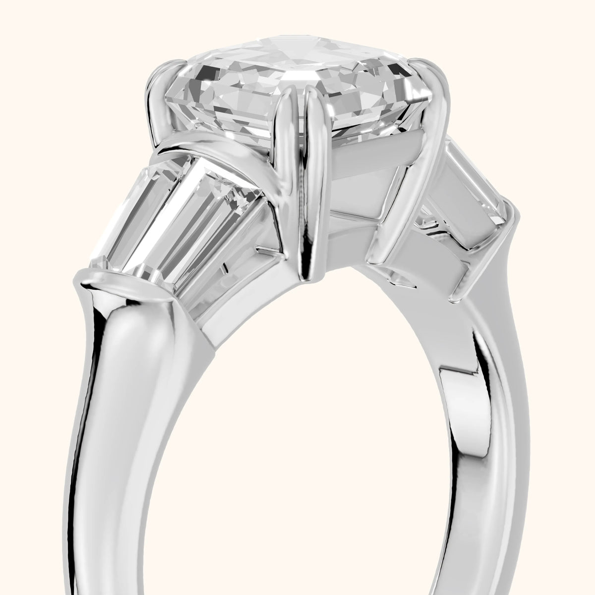 Ilsa Deco Baguette Asscher Diamond Engagement Ring in Silver - slant-view.webp