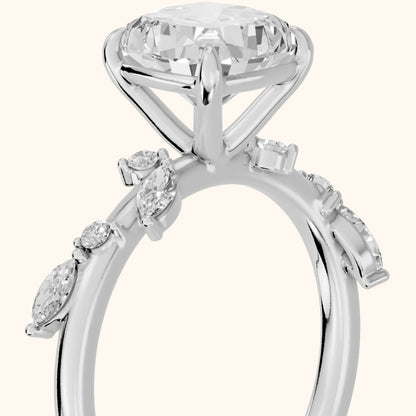 Vivian Leaf Cushion Diamond Engagement Ring in Platinum - slant-view.webp