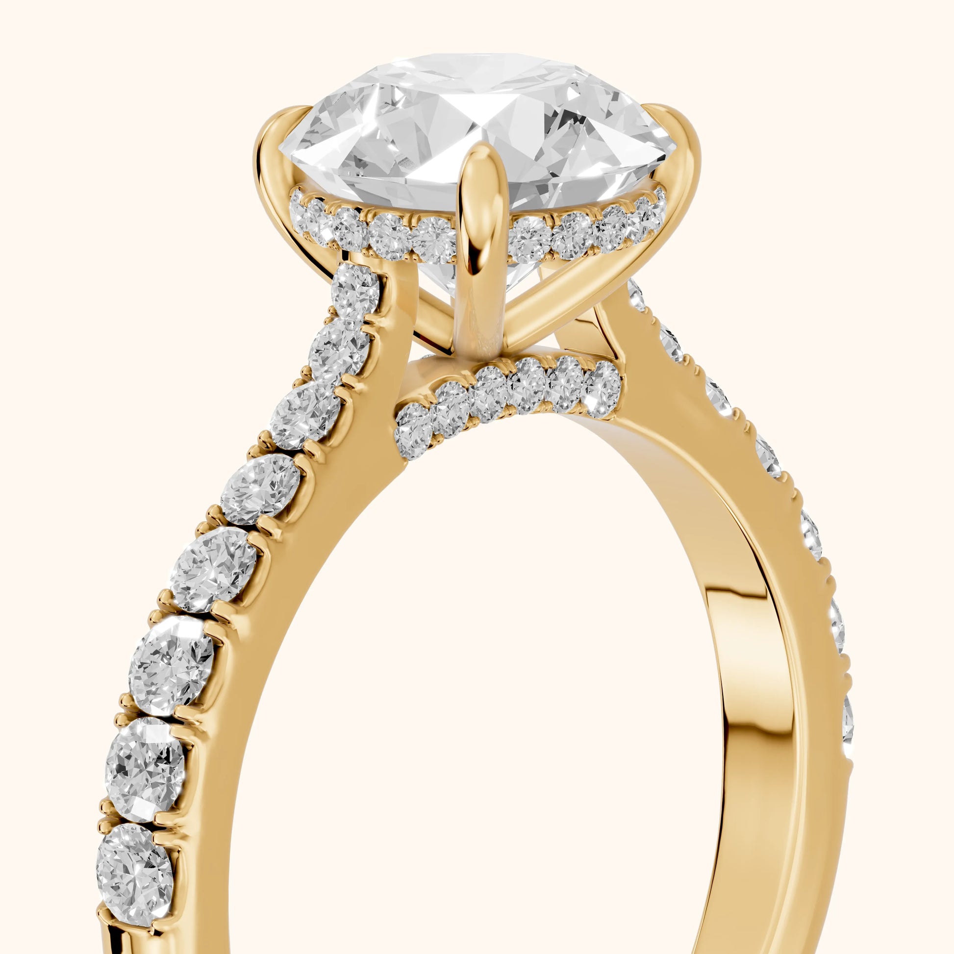 Gia Hidden Halo Pavé Round Diamond Ring in Yellow Gold - slant-view.webp