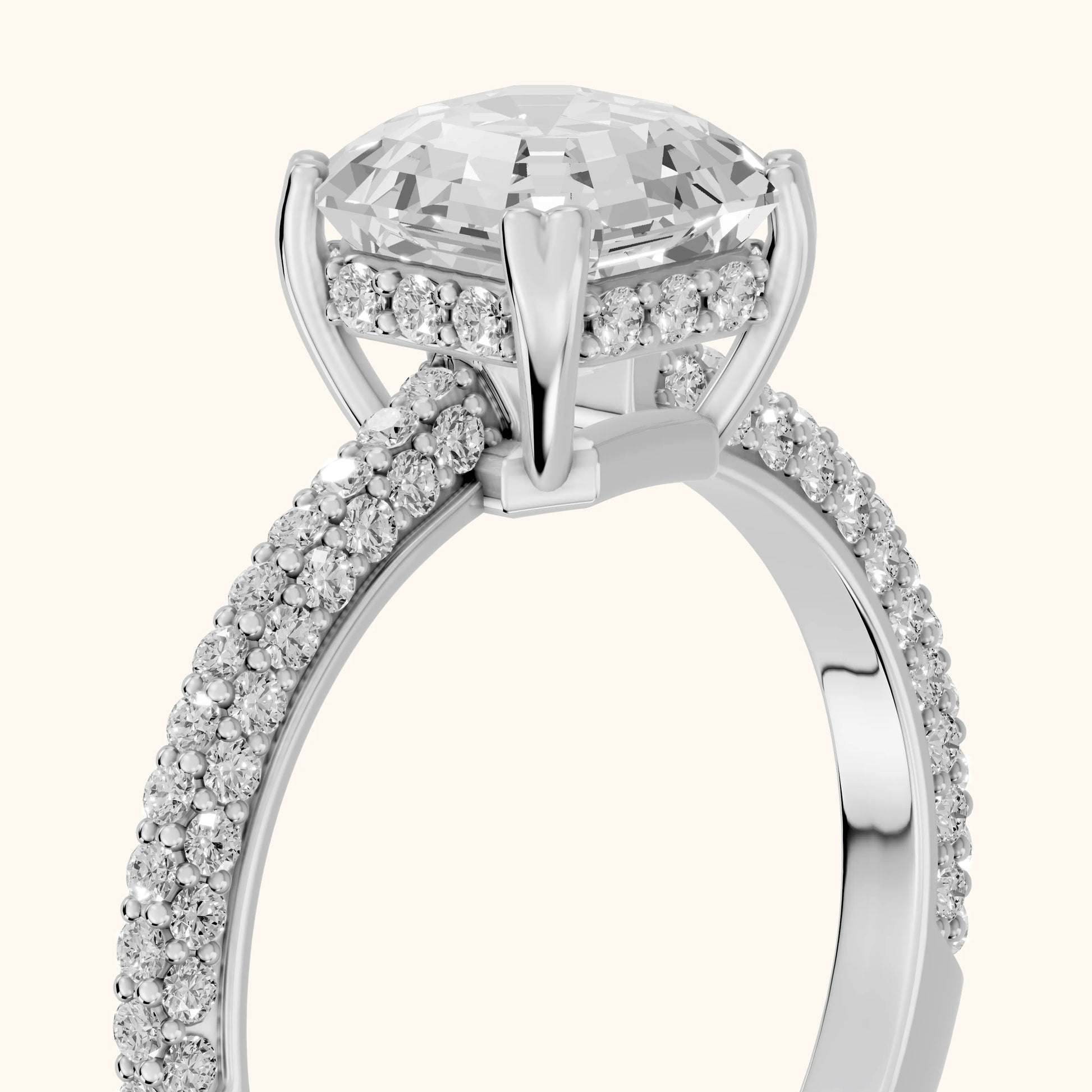 Violet Hidden Halo Pavé Asscher Diamond Ring in White Gold - slant-view.webp