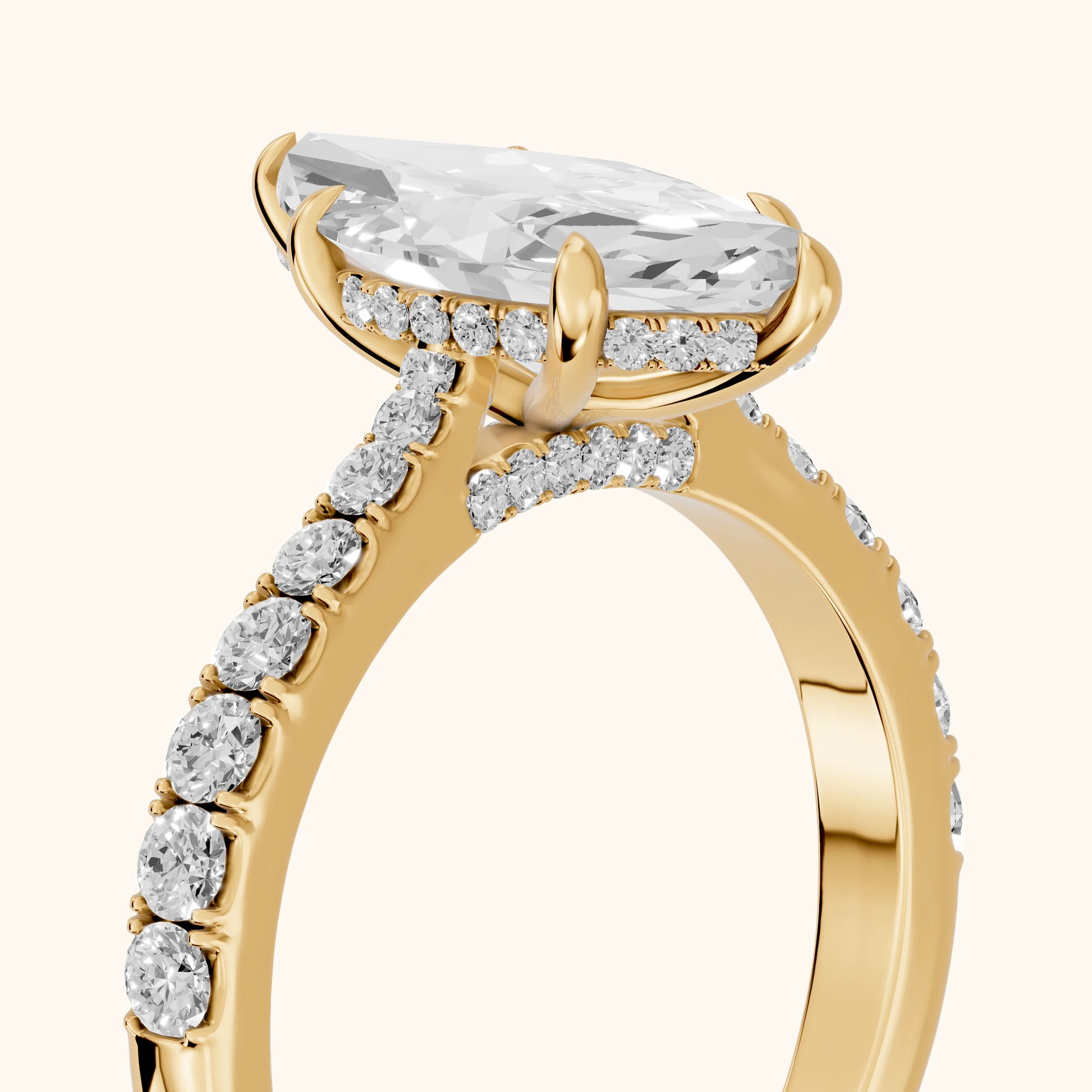 Gia Hidden Halo Pavé Marquise Diamond Ring in Yellow Gold - slant-view.webp