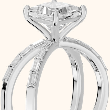 Annie Crossover Baguette Princess Diamond Engagement Ring in Platinum - slant-view.webp