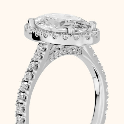 Sophie Halo Pavé Oval Diamond Ring in Platinum - slant-view.webp