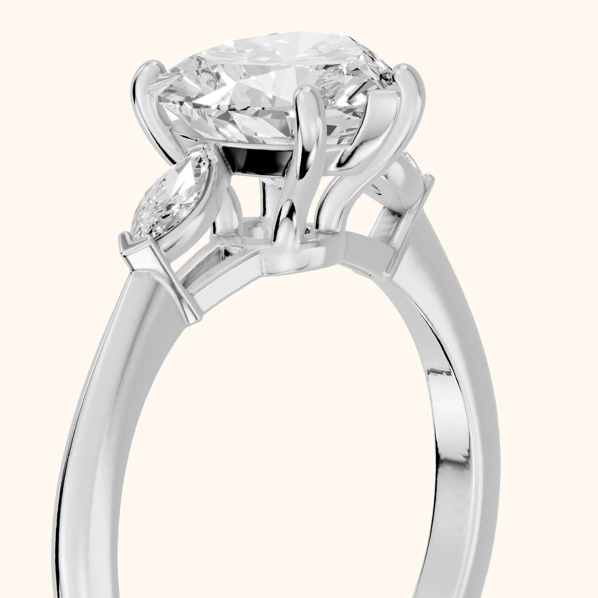 Lissa Marquise-Side Three-Stone Heart Diamond Engagement Ring in Silver - slant-view.webp