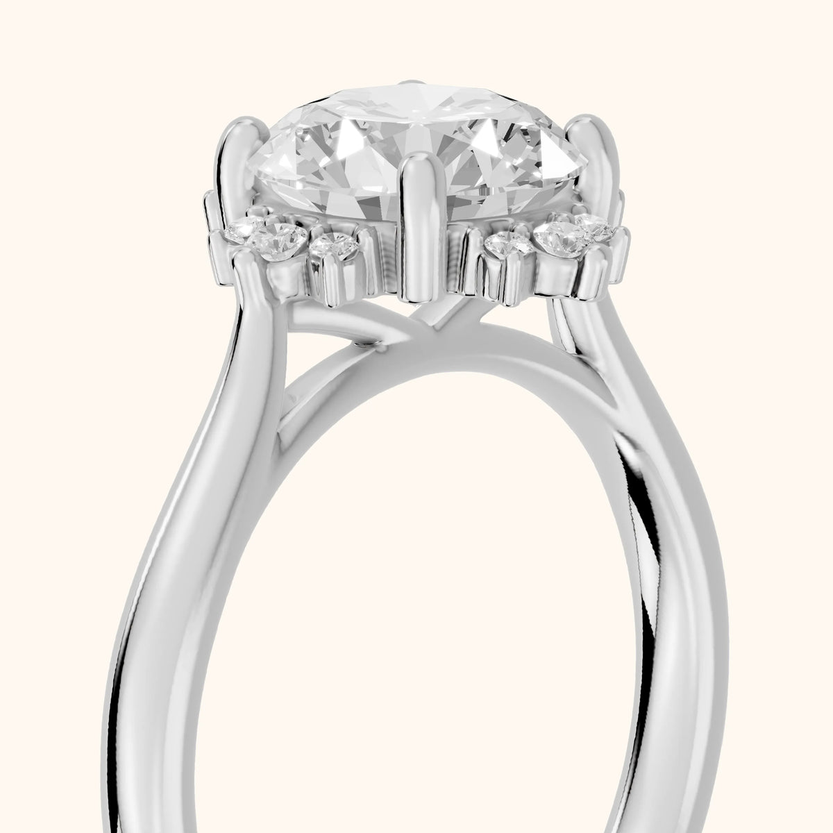 Linden Starburst Cluster Round Diamond Engagement Ring in Platinum - slant-view.webp