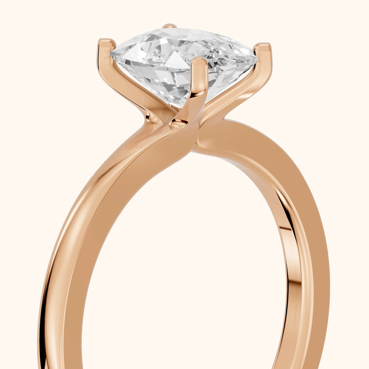 Matilda Cathedral Solitaire Cushion Diamond Engagement Ring in Rose Gold - slant-view.webp