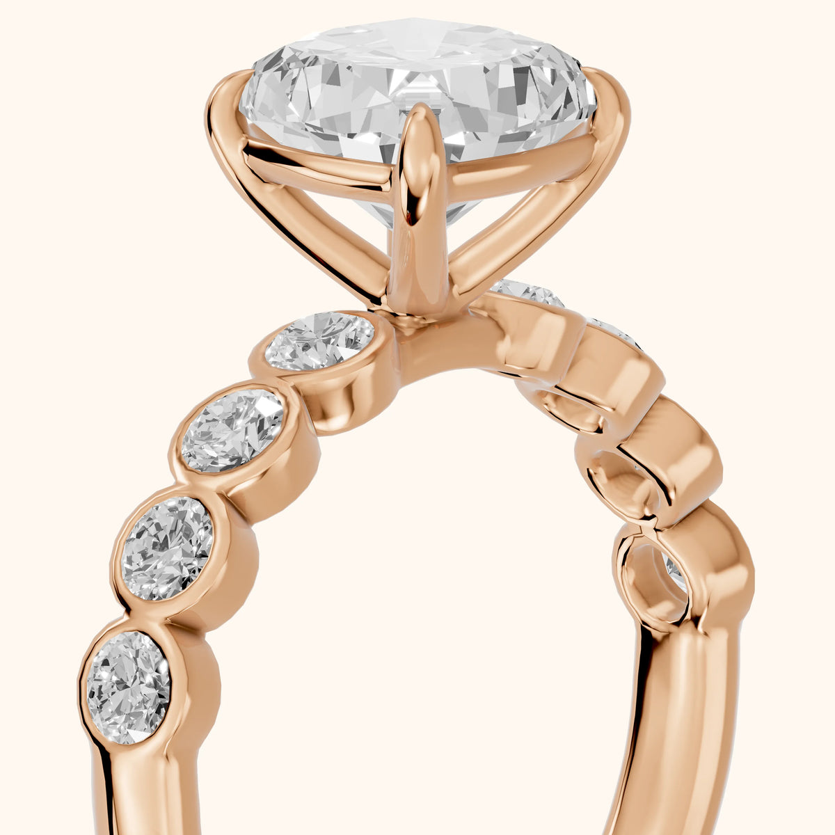 Edie Beaded Bezel Cushion Diamond Engagement Ring in Rose Gold - slant-view.webp