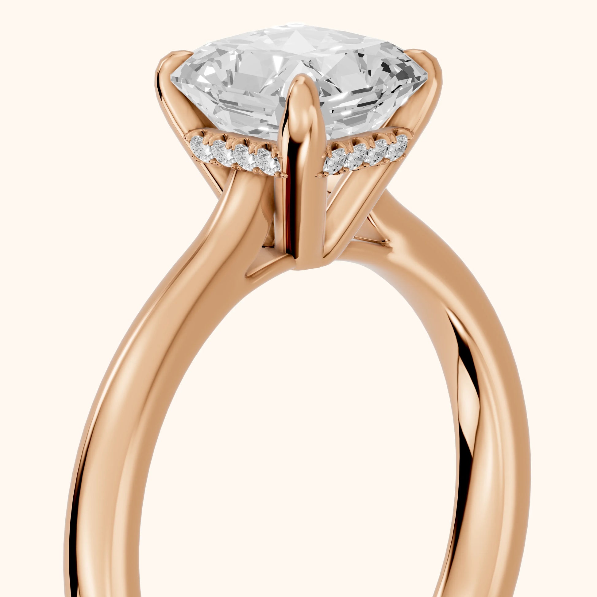 Mena Hidden Halo Radiant Diamond Engagement Ring in Rose Gold - slant-view.webp